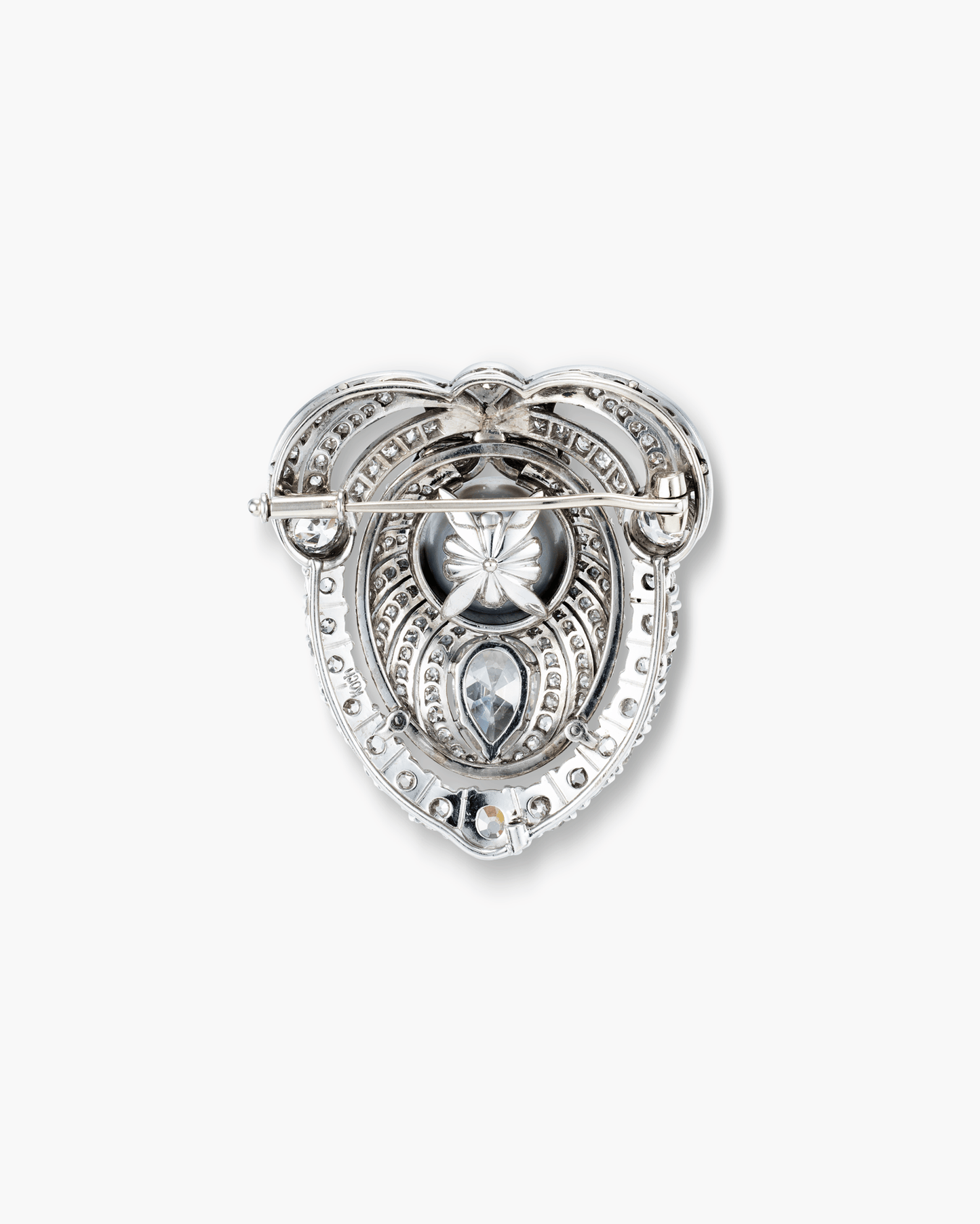 Edwardian Natural Pearl and Diamond Scroll Design Brooch by Koch