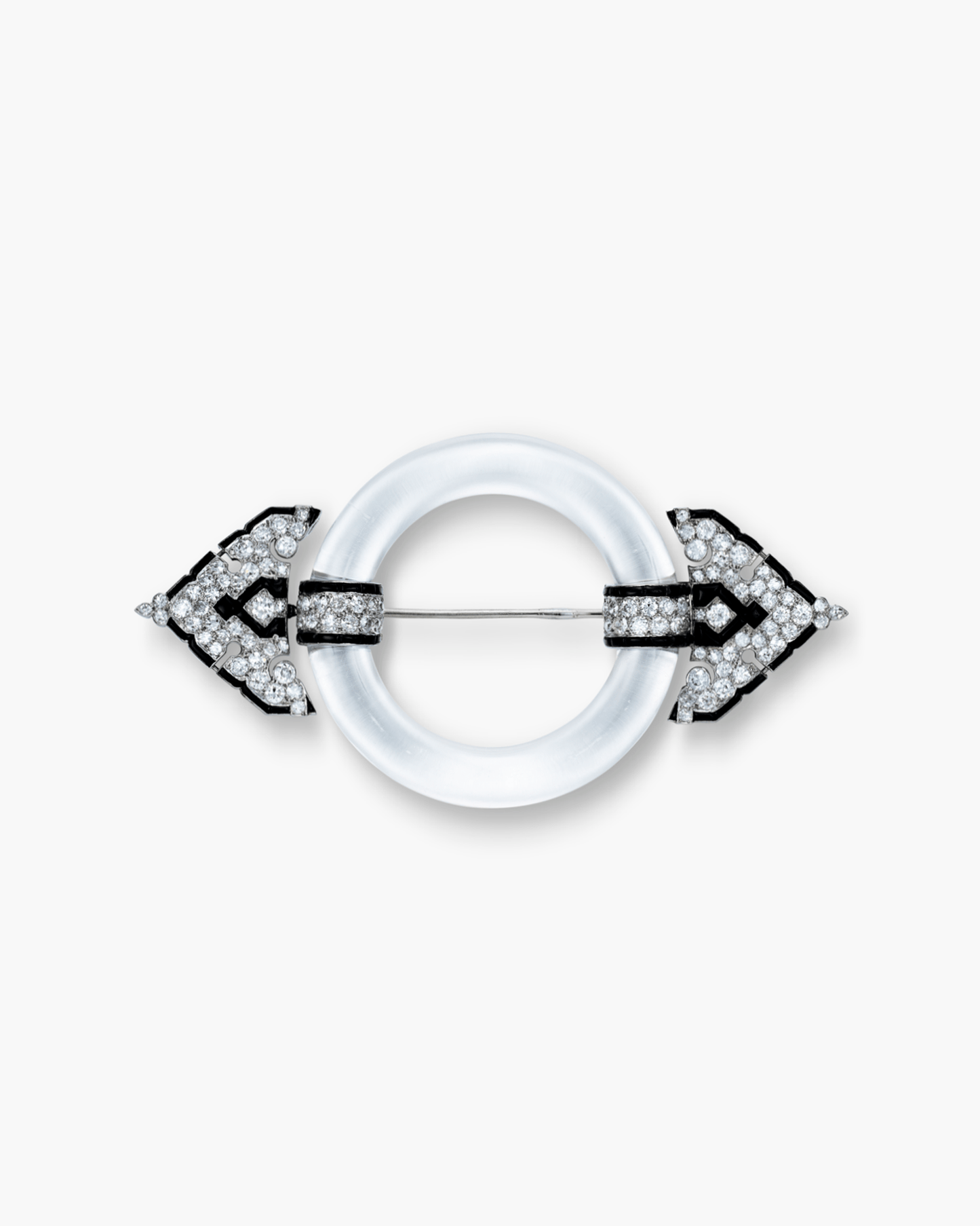 Art Deco Diamond, Rock Crystal and Onyx Buckle Brooch by Cartier