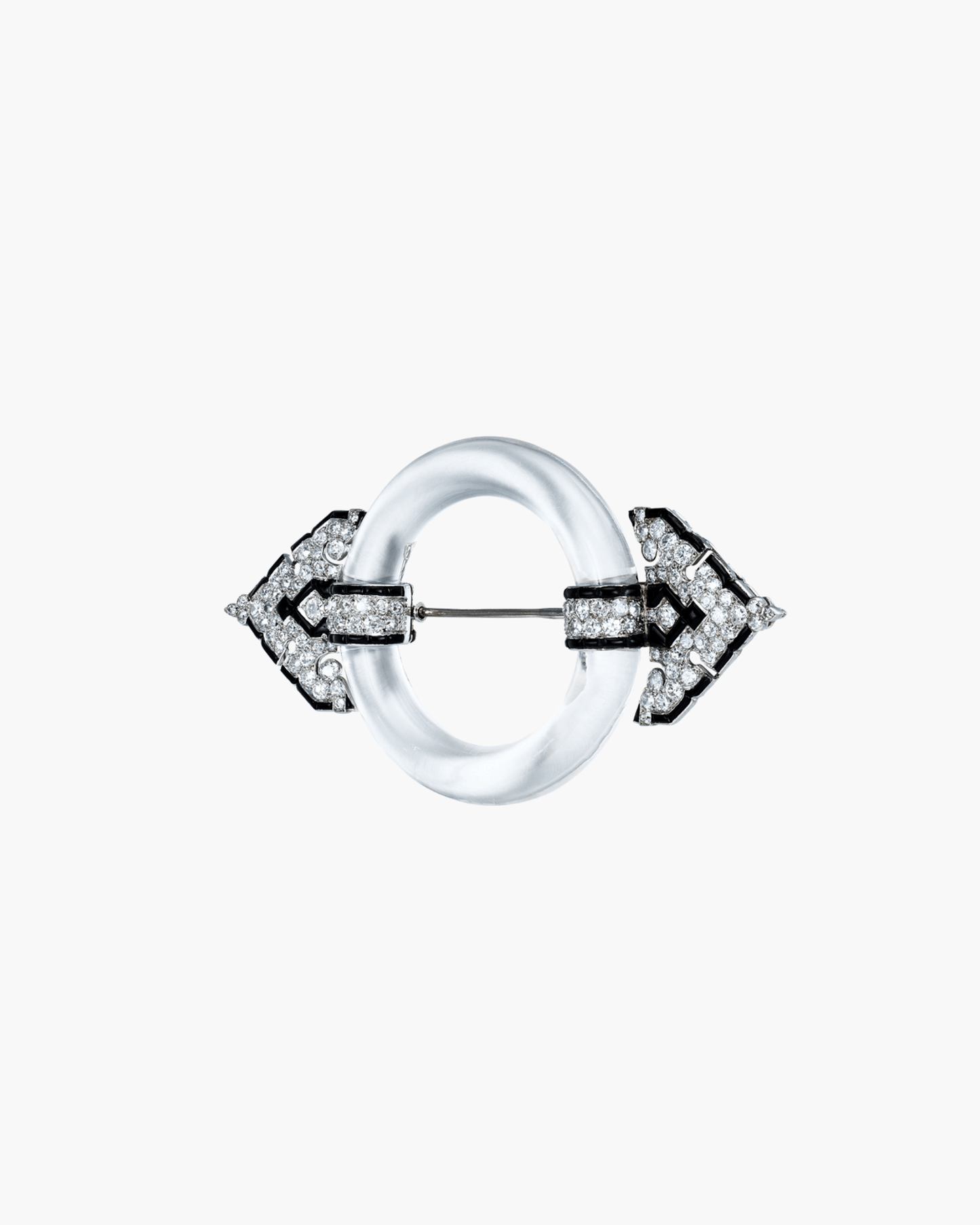 Art Deco Diamond, Rock Crystal and Onyx Buckle Brooch by Cartier
