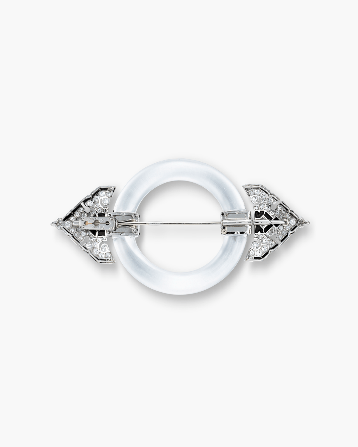 Art Deco Diamond, Rock Crystal and Onyx Buckle Brooch by Cartier