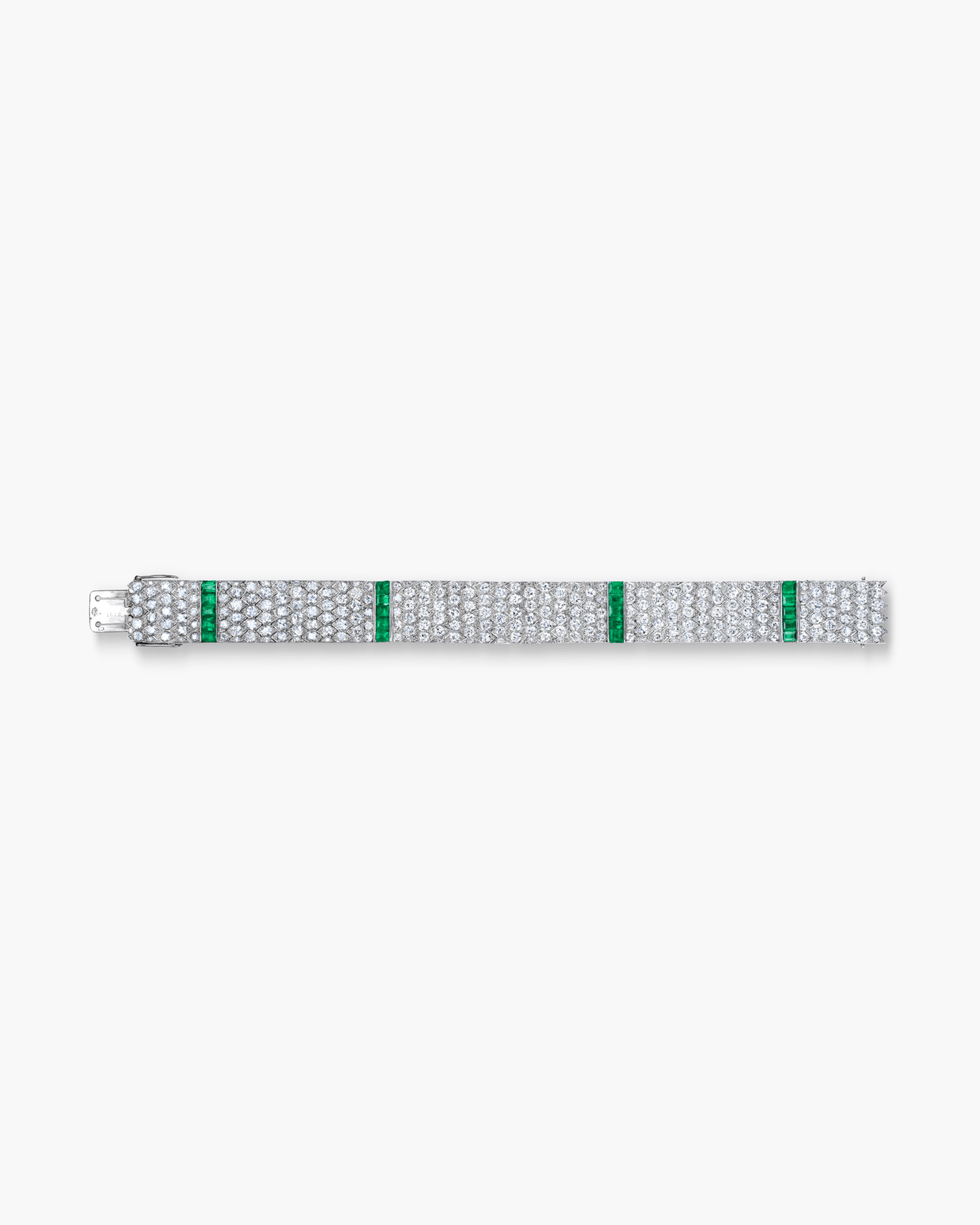 Art Deco Diamond and Emerald Scale Pattern Design Bracelet