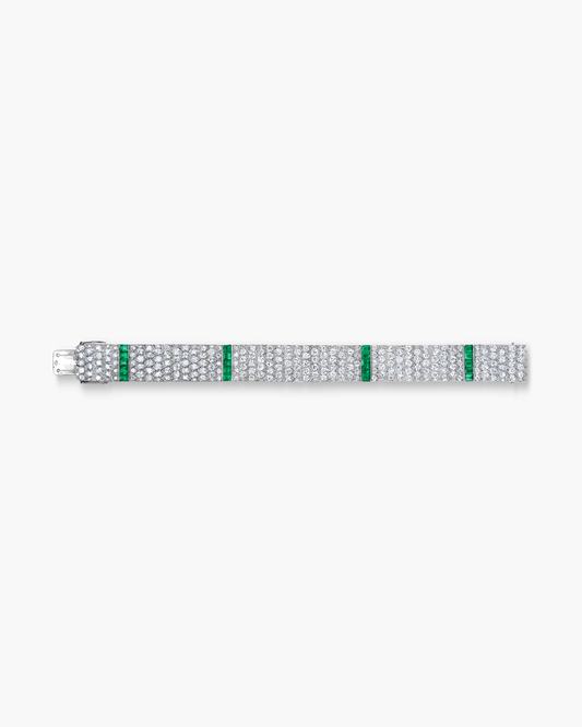 Art Deco Diamond and Emerald Scale Pattern Design Bracelet