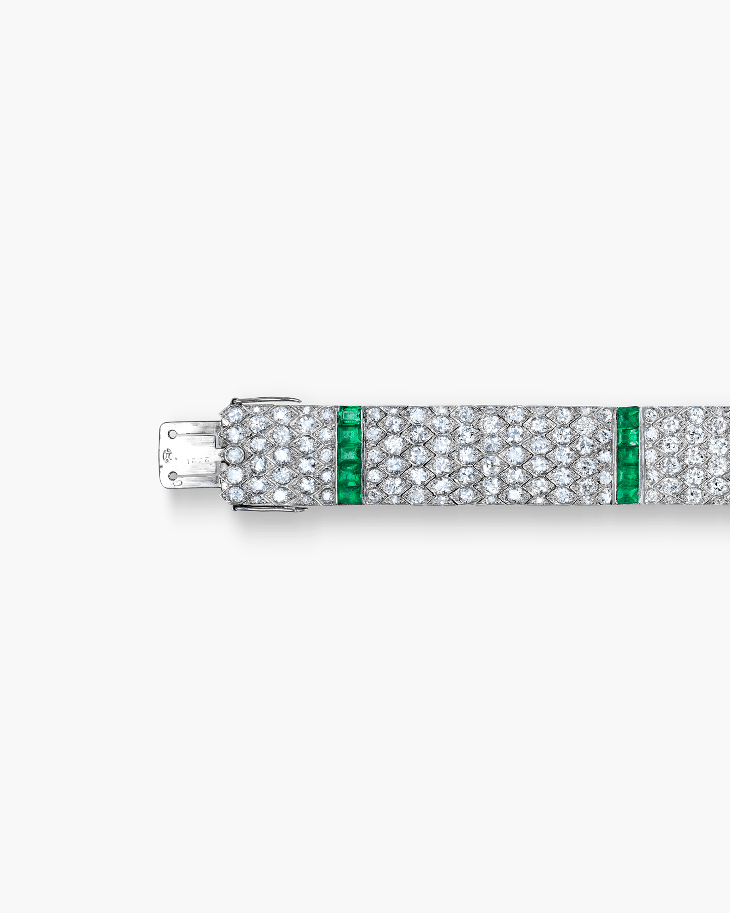 Art Deco Diamond and Emerald Scale Pattern Design Bracelet