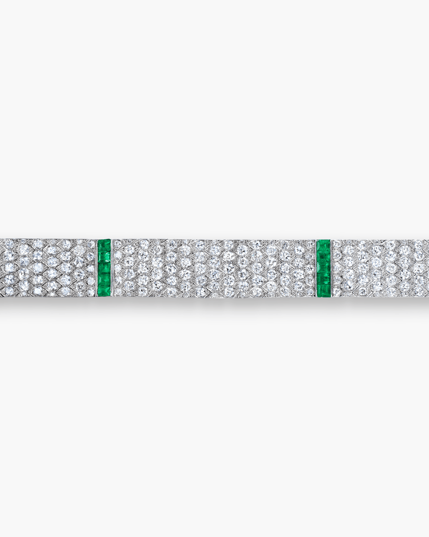 Art Deco Diamond and Emerald Scale Pattern Design Bracelet