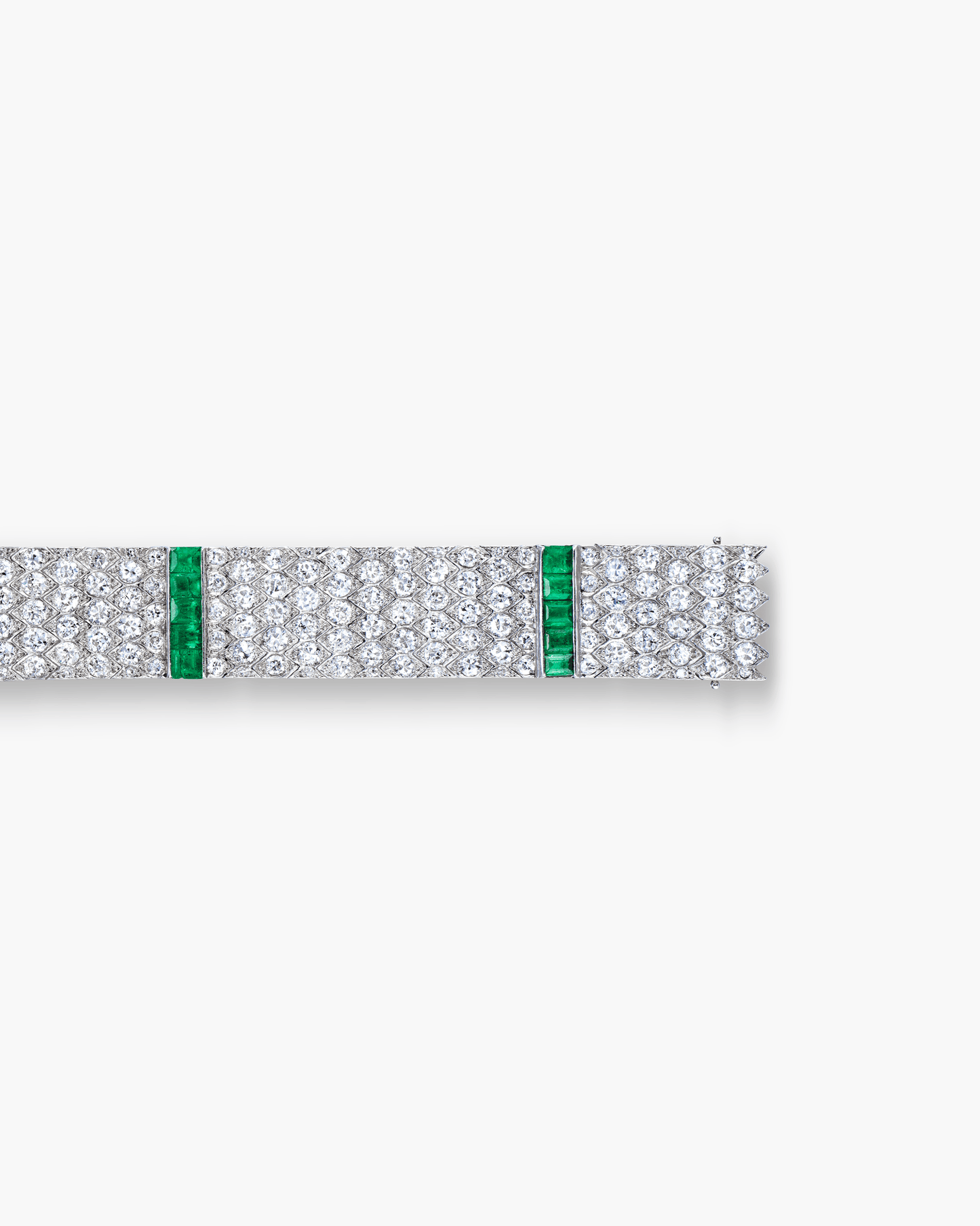 Art Deco Diamond and Emerald Scale Pattern Design Bracelet