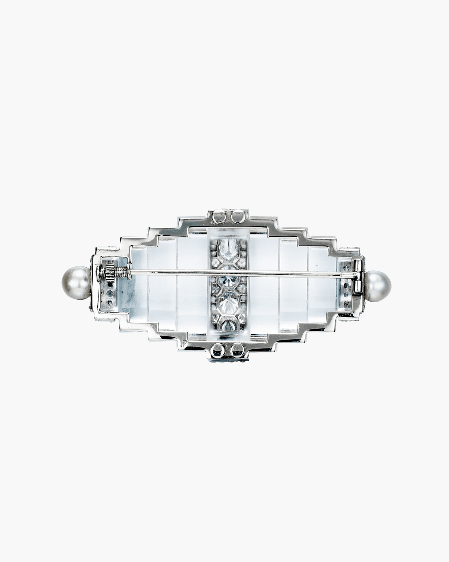 Art Deco Rock Crystal, Pearl and Diamond Tapered Cylindrical Design Brooch by René Boivin