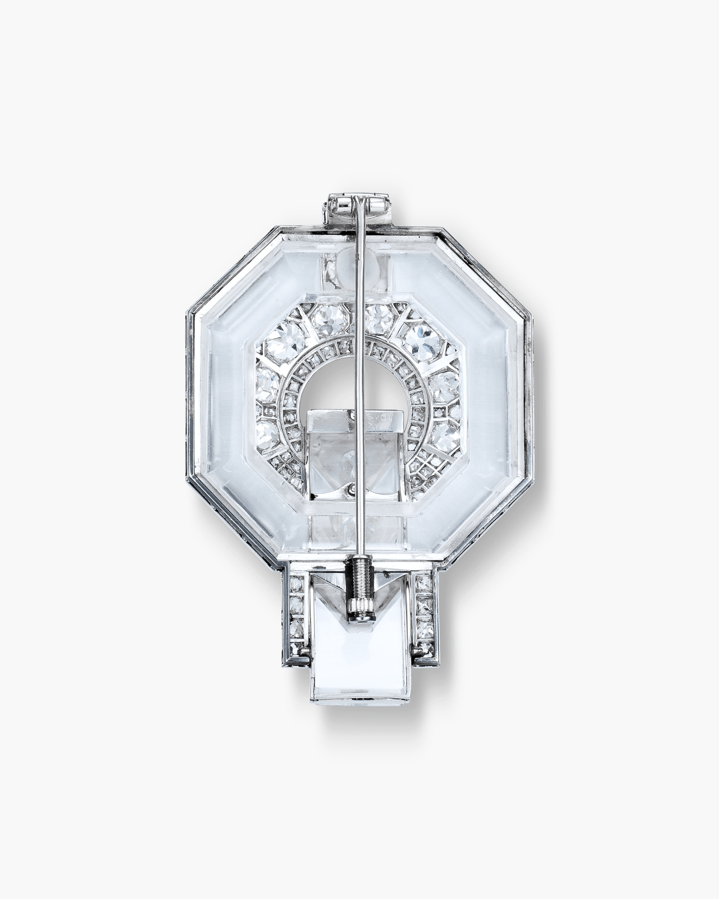 Art Deco Rock Crystal and Diamond Octagon Geometric Design Brooch by René Boivin