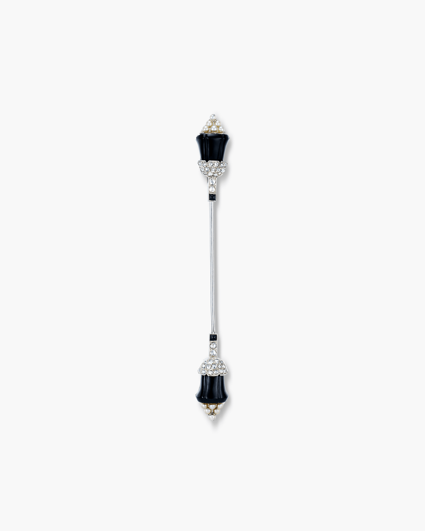 Art Deco Diamond, Pearl and Onyx à Cliquet Jabot Pin by Cartier