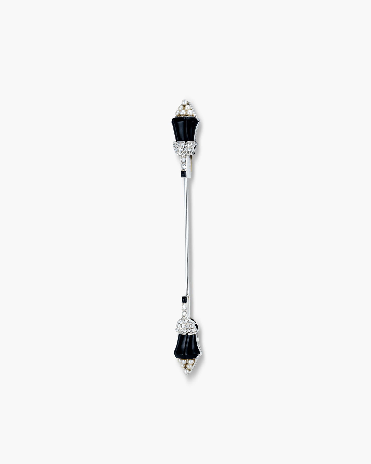 Art Deco Diamond, Pearl and Onyx à Cliquet Jabot Pin by Cartier