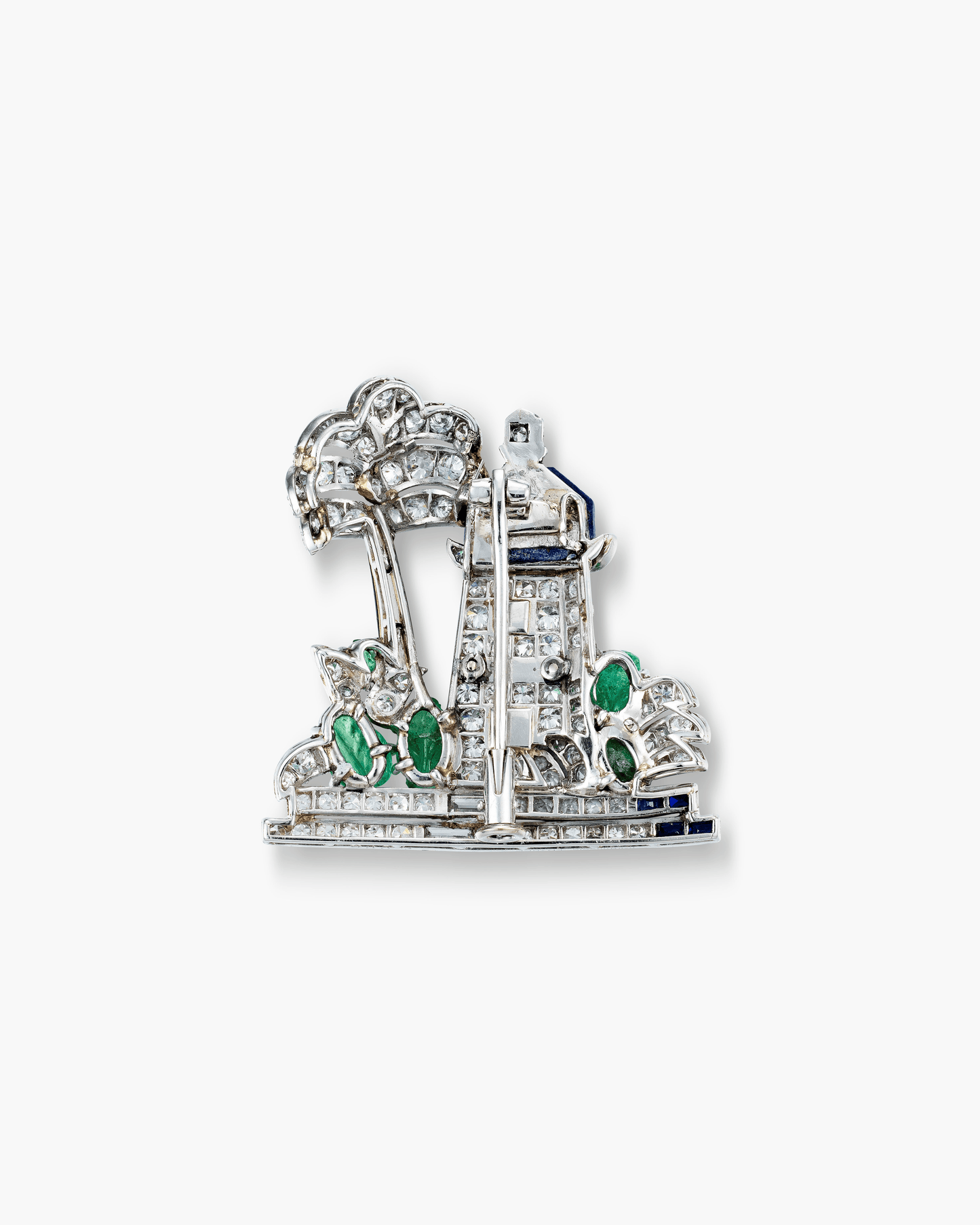 Art Deco Diamond, Sapphire, Emerald, Lapis Lazuli, Onyx and Enamel Mosque Brooch by Mauboussin