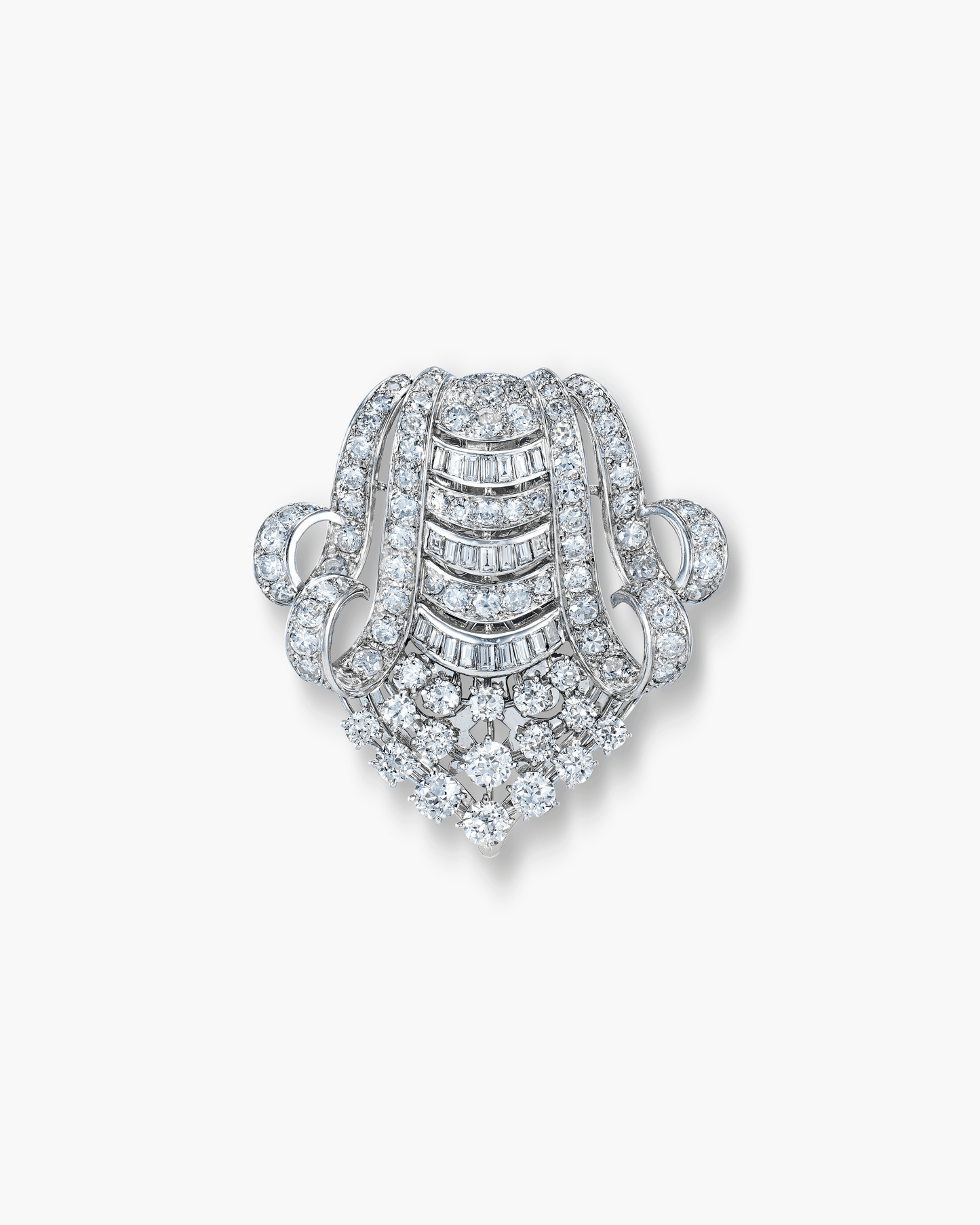 Retro Diamond Scroll Motif Brooch by Boucheron