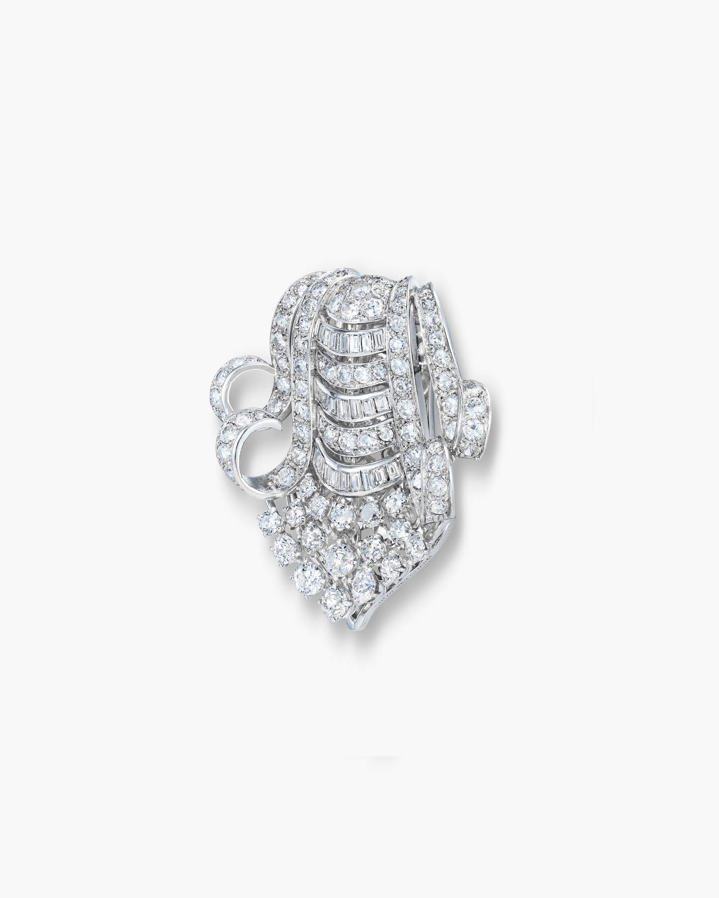 Retro Diamond Scroll Motif Brooch by Boucheron