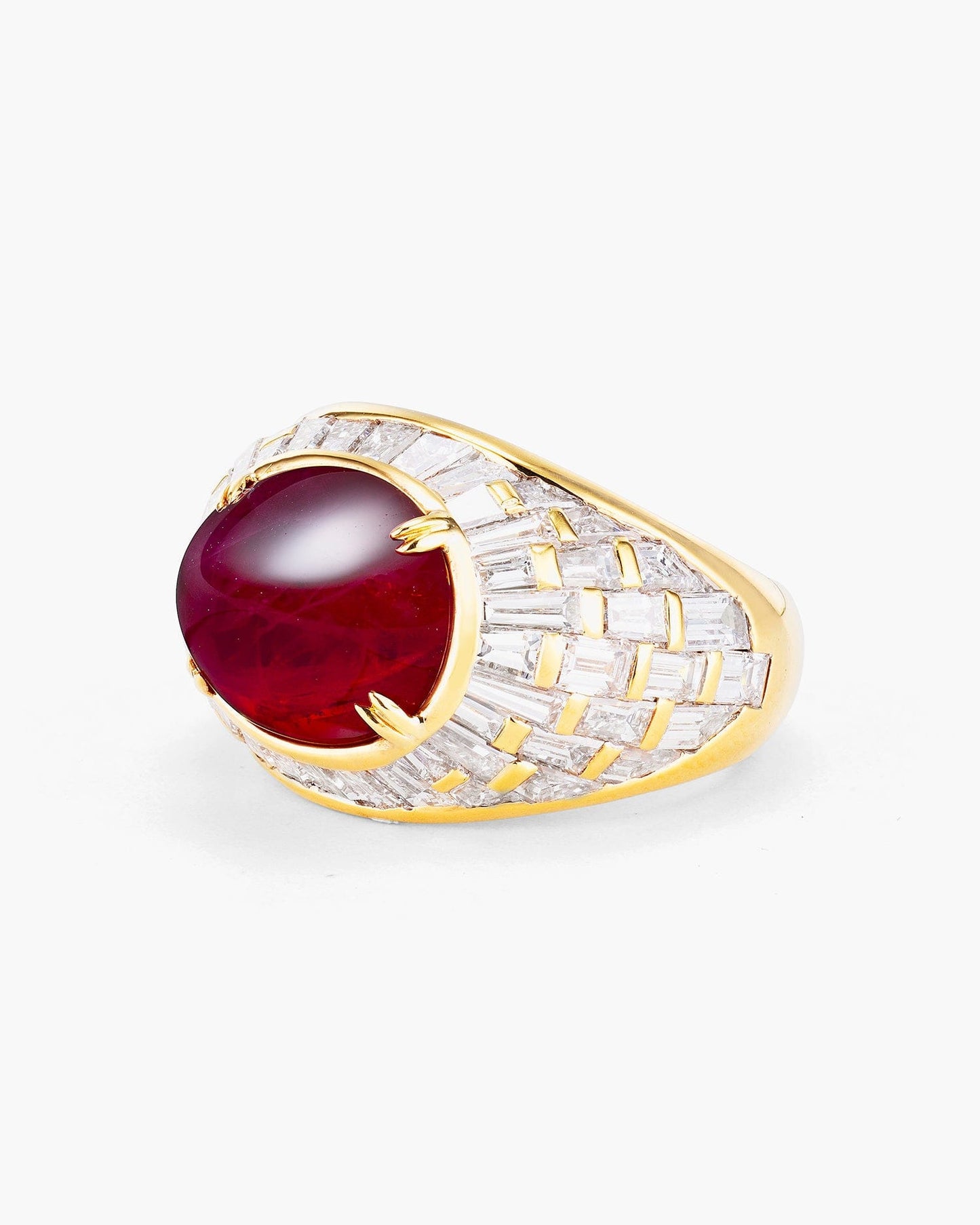 6.09 carat Cabochon Burmese Ruby and Diamond Ring