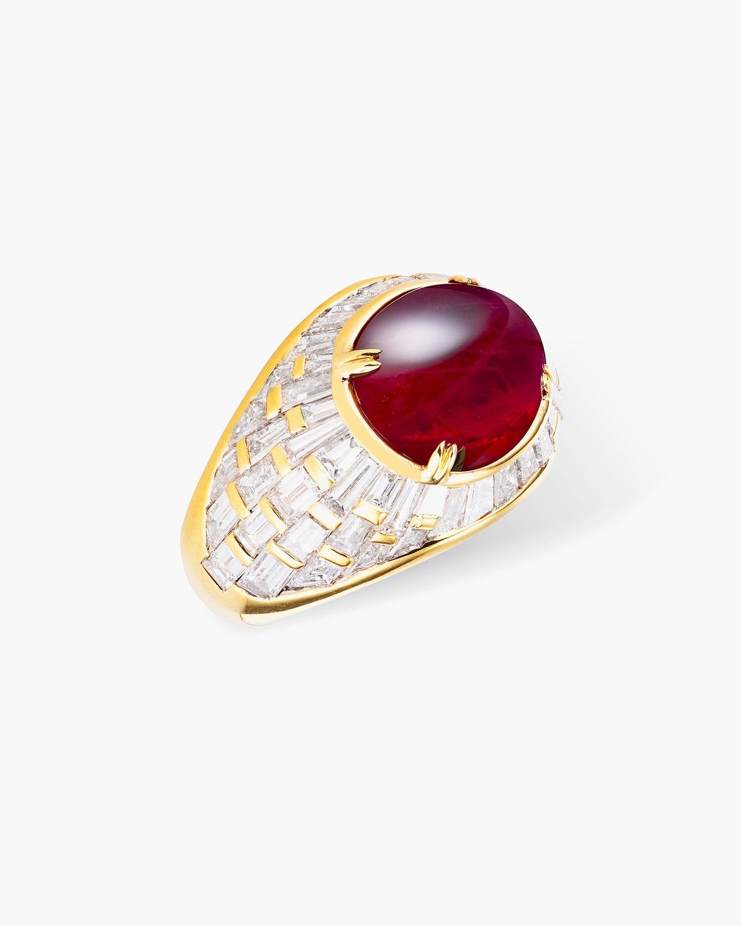 6.09 carat Cabochon Burmese Ruby and Diamond Ring