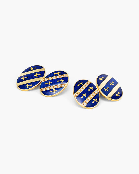 Diamond and Enamel Fleur-de-Lis Cufflinks