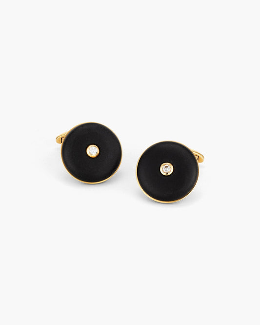 Diamond and Onyx Circular Framed Cufflinks