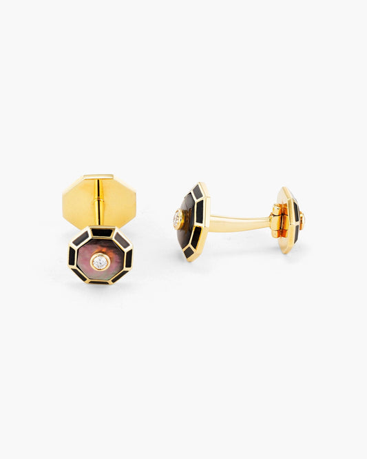 Diamond, Black Mother of Pearl and Enamel Octagonal Cufflinks