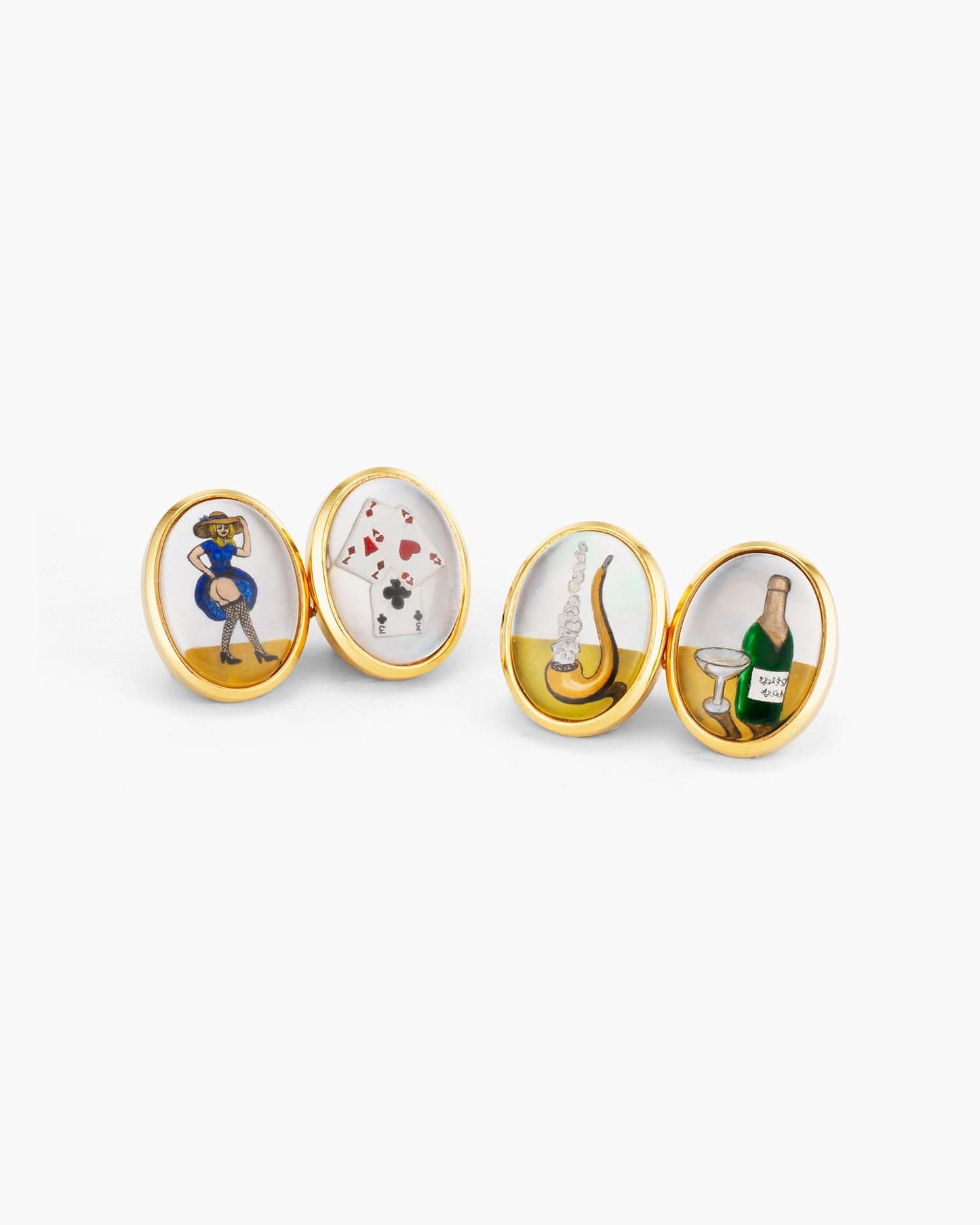 Mother of Pearl and Crystal Hand Painted Four Vices Cufflinks
