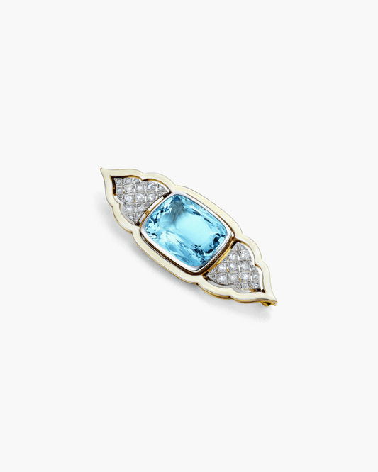 Art Nouveau Aquamarine, Diamond and Enamel Brooch