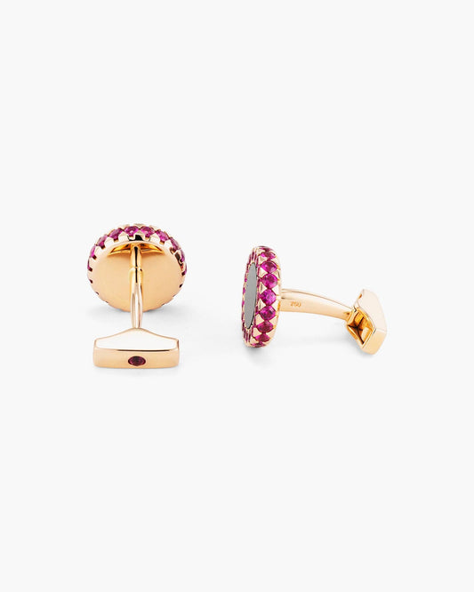 Circular Bejewelled Ruby and Onyx Border Cufflinks