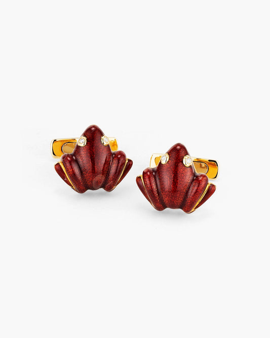 Red Enamel and Diamond Frog Cufflinks