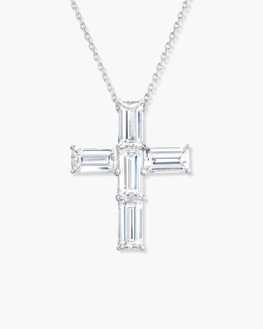 Baguette Diamond Cross Pendant Necklace (Large), 5.41 carats