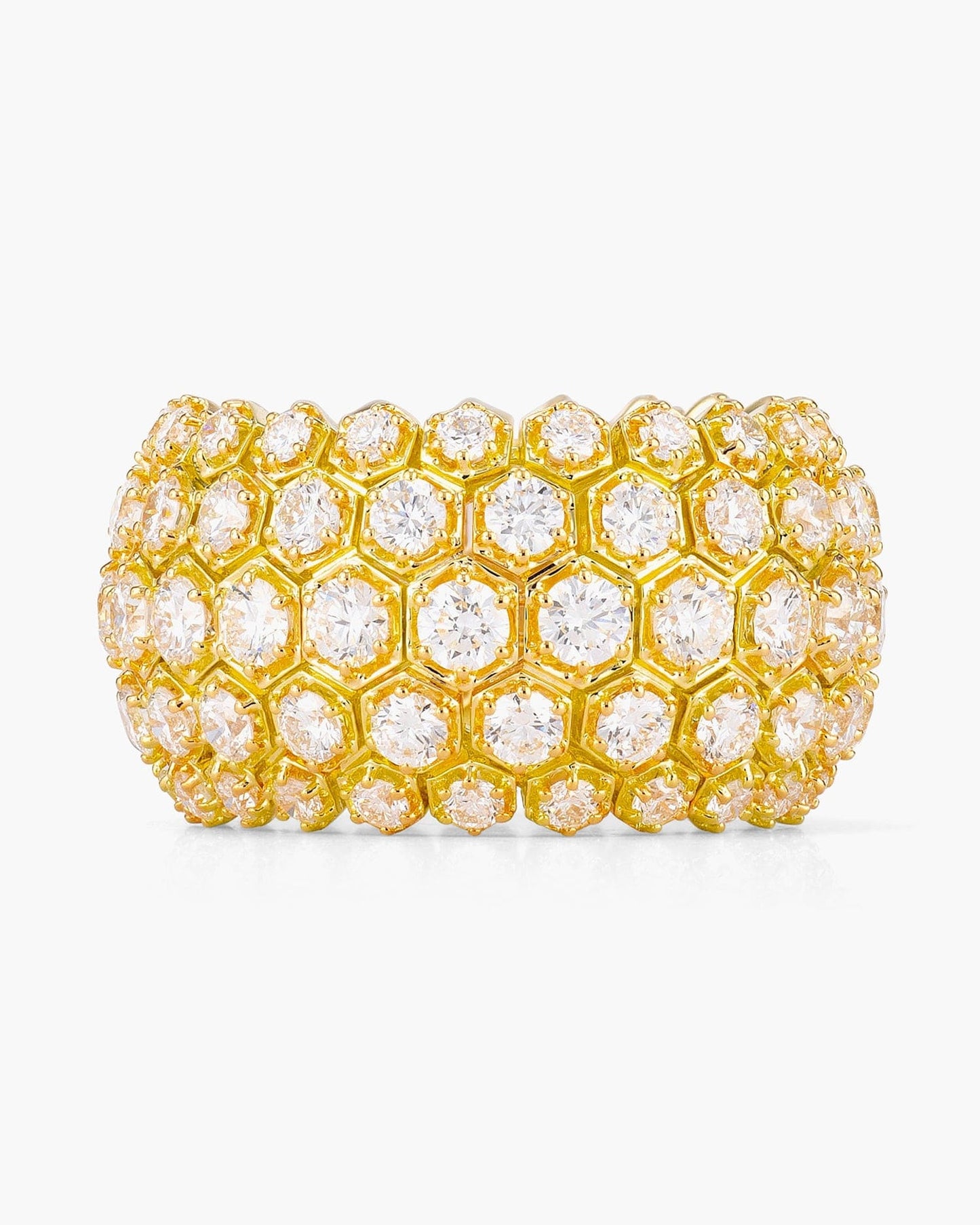 Round Brilliant Cut Hexagonal Yellow Gold Eternity Ring