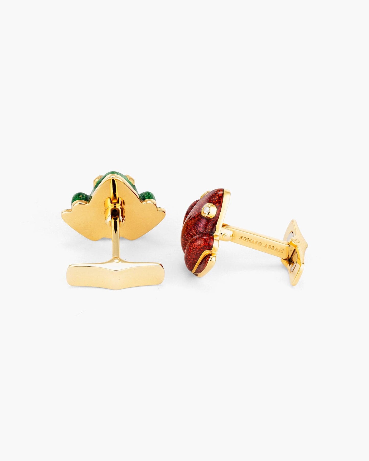 Green and Red Enamel and Diamond Frog Cufflinks