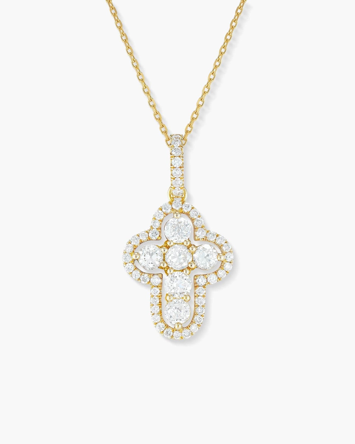 Old European Cut Diamond Cross Pendant Necklace, 1.22 carats