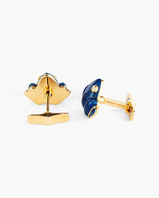 Blue Enamel and Diamond Frog Cufflinks