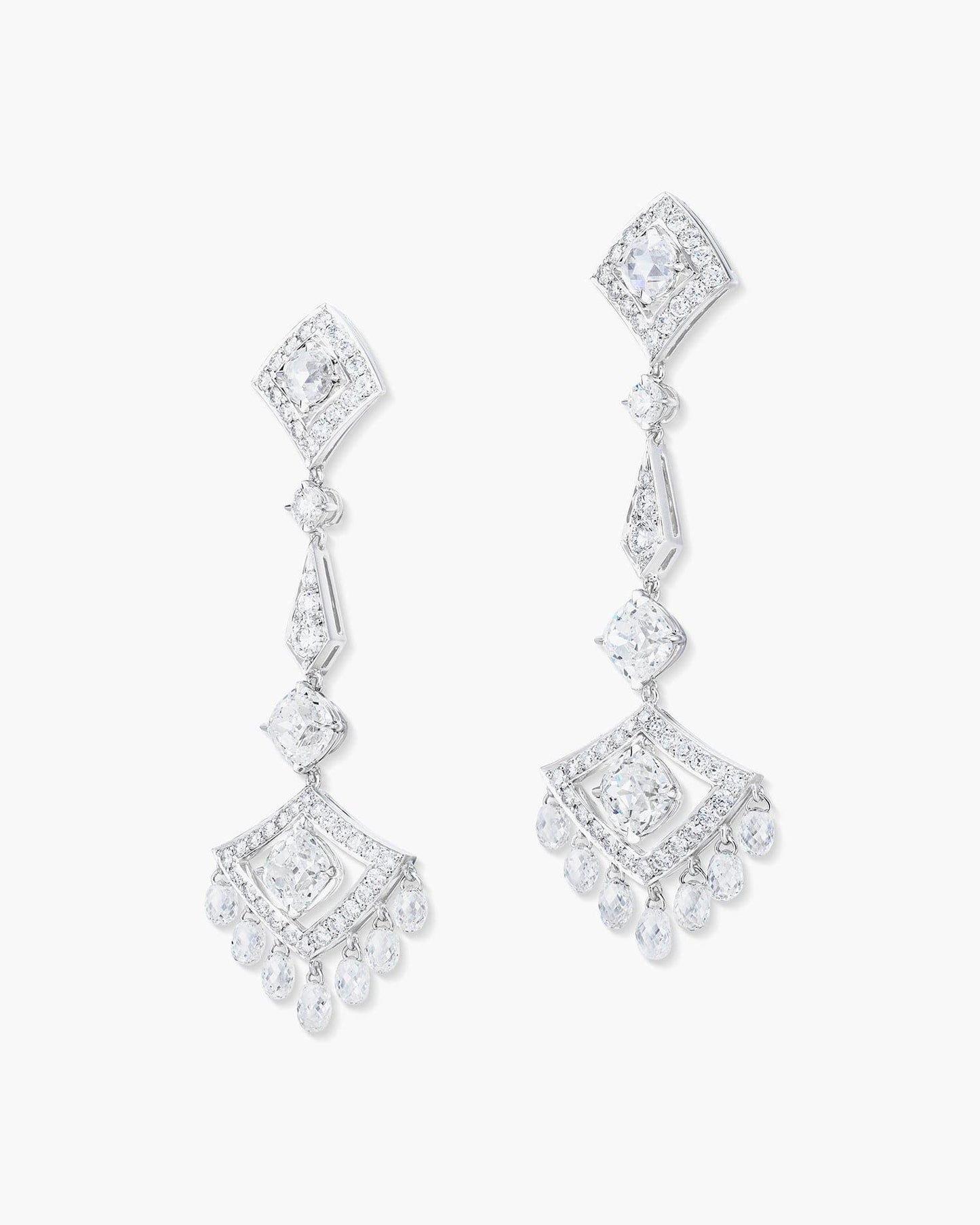 Briolette and Antique Cushion Cut Diamond Drop Earrings