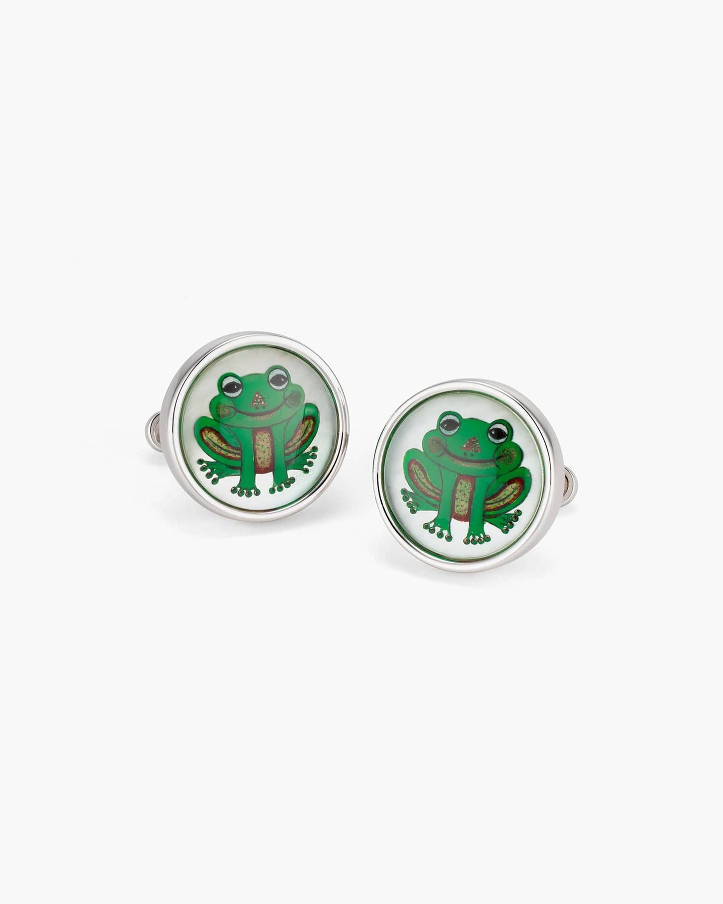 Mother of Pearl and Crystal Hand Painted Laughing Frog Cufflinks