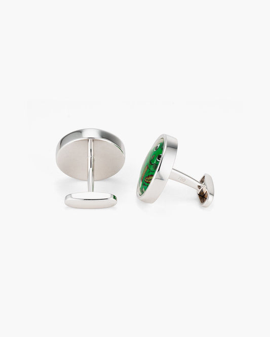 Mother of Pearl and Crystal Hand Painted Laughing Frog Cufflinks