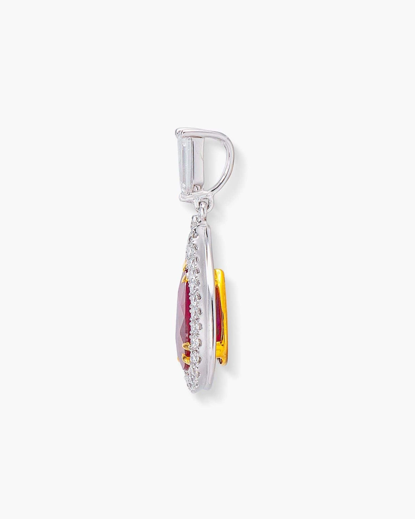 1.11 carat Pear Shape Burmese Ruby and Diamond Pendant Necklace