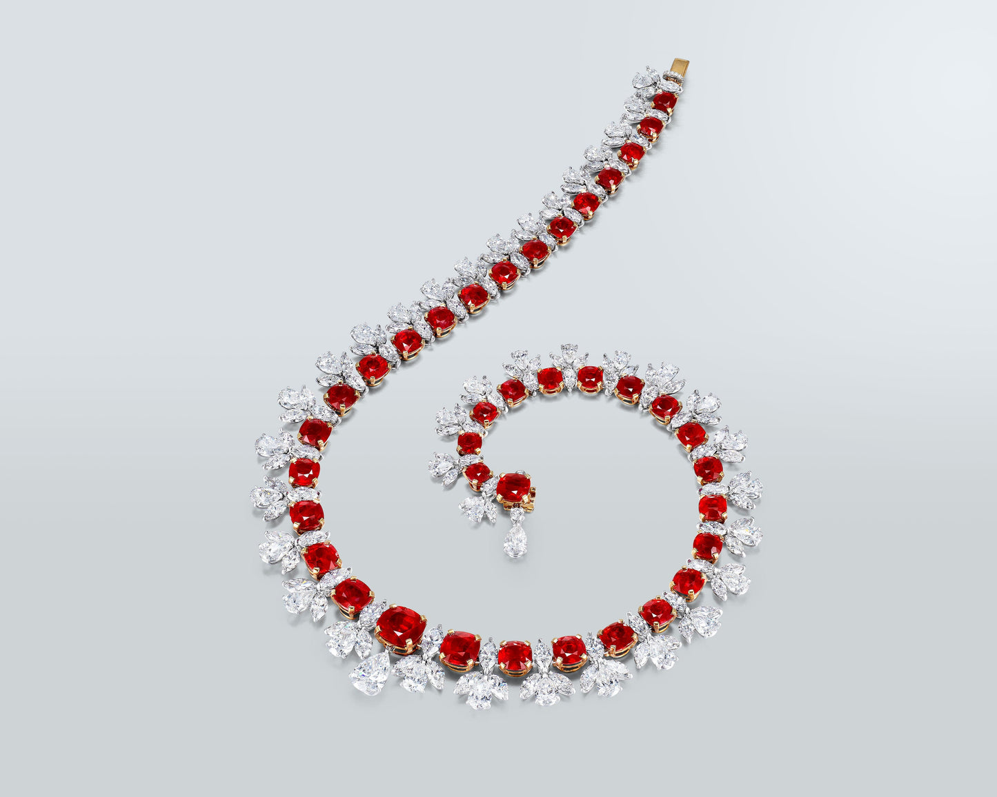 Cushion Cut Burmese Ruby and Diamond Necklace