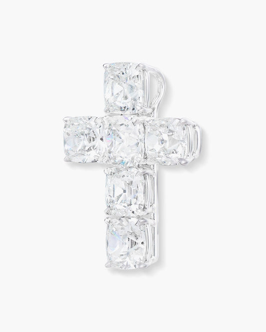 Antique Cushion Cut Diamond Cross Pendant Necklace, 6.07 carats