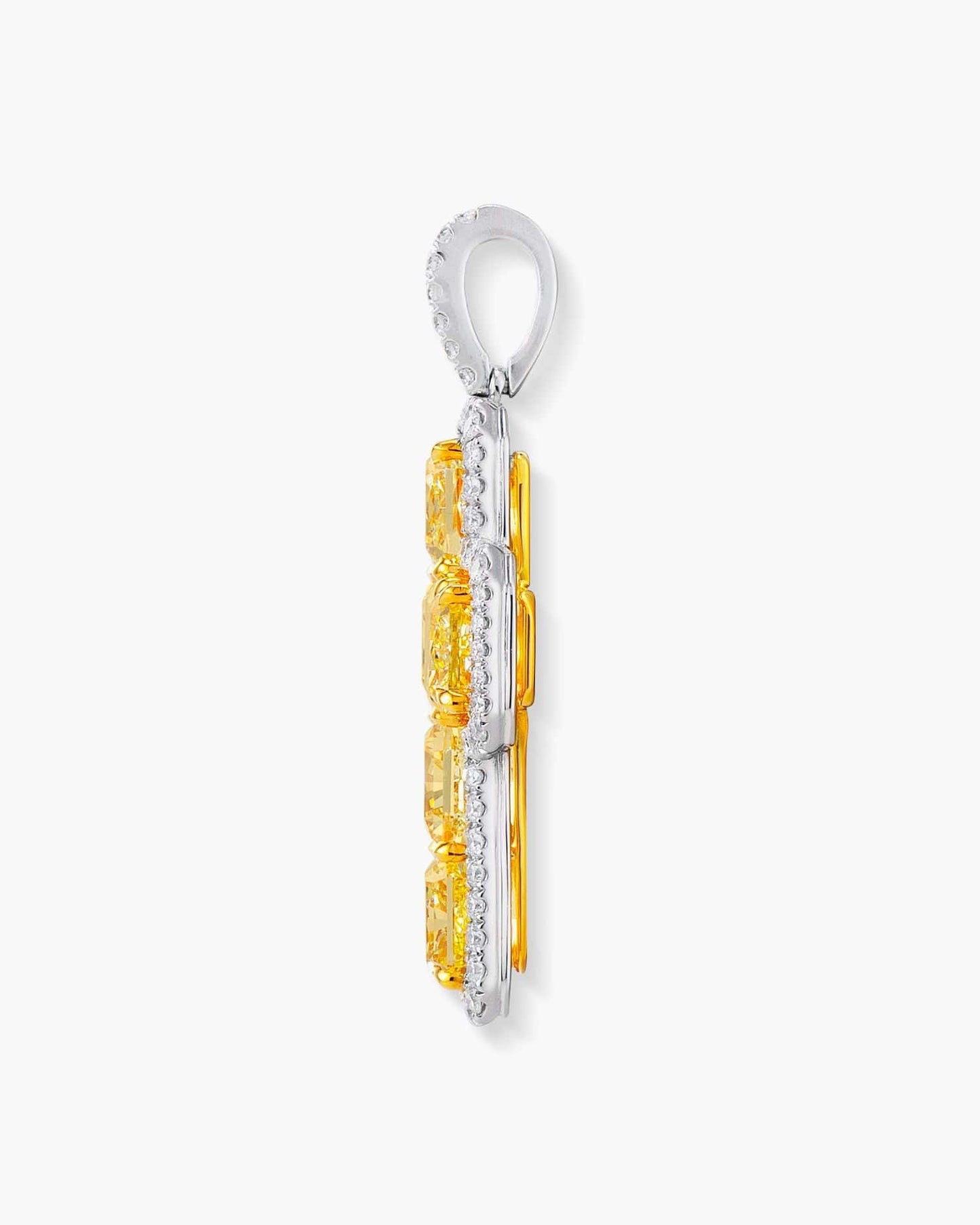 Radiant Cut Yellow and White Diamond Cross Pendant Necklace, 5.82 carats