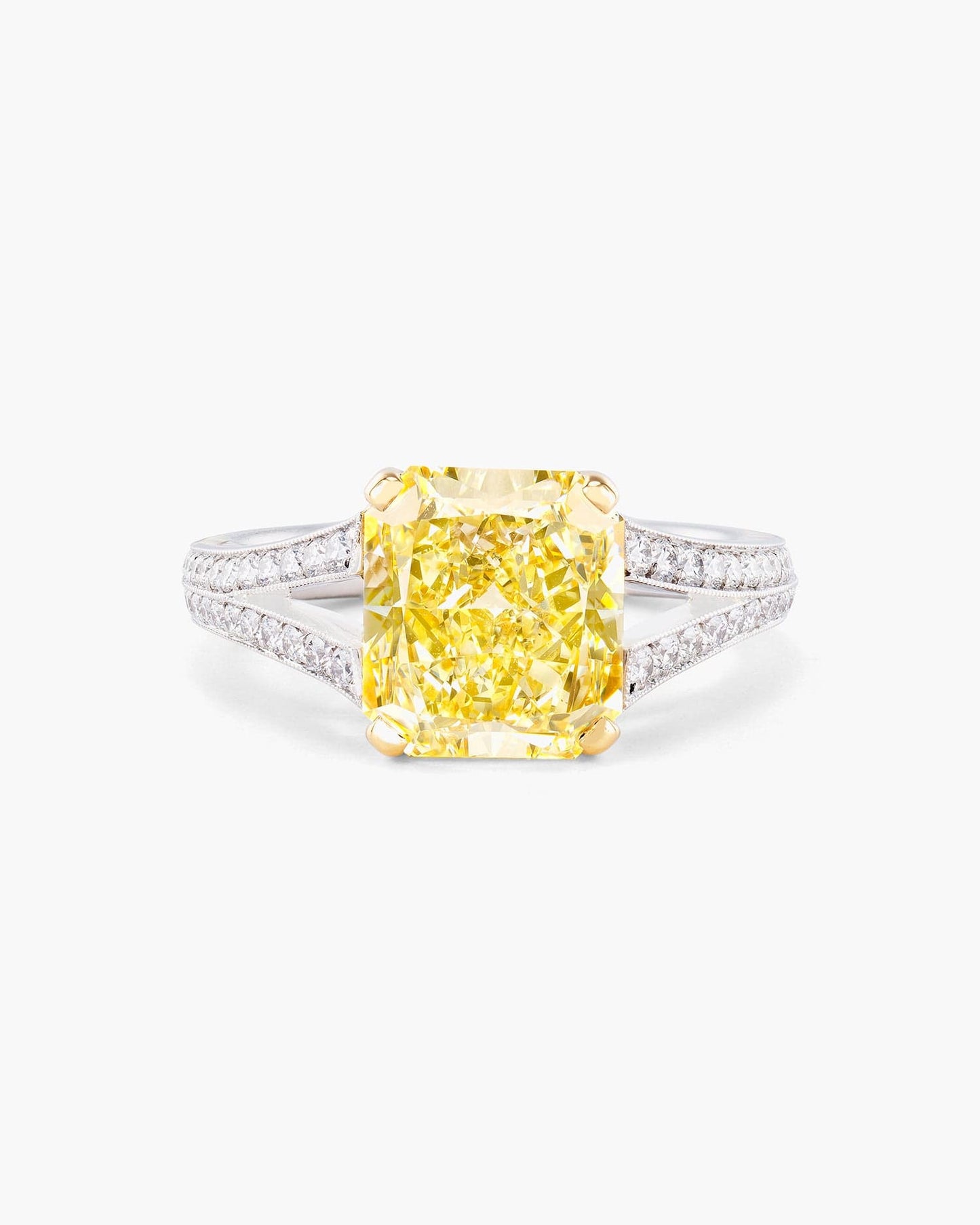 3.48 carat Radiant Cut Yellow and White Diamond Ring