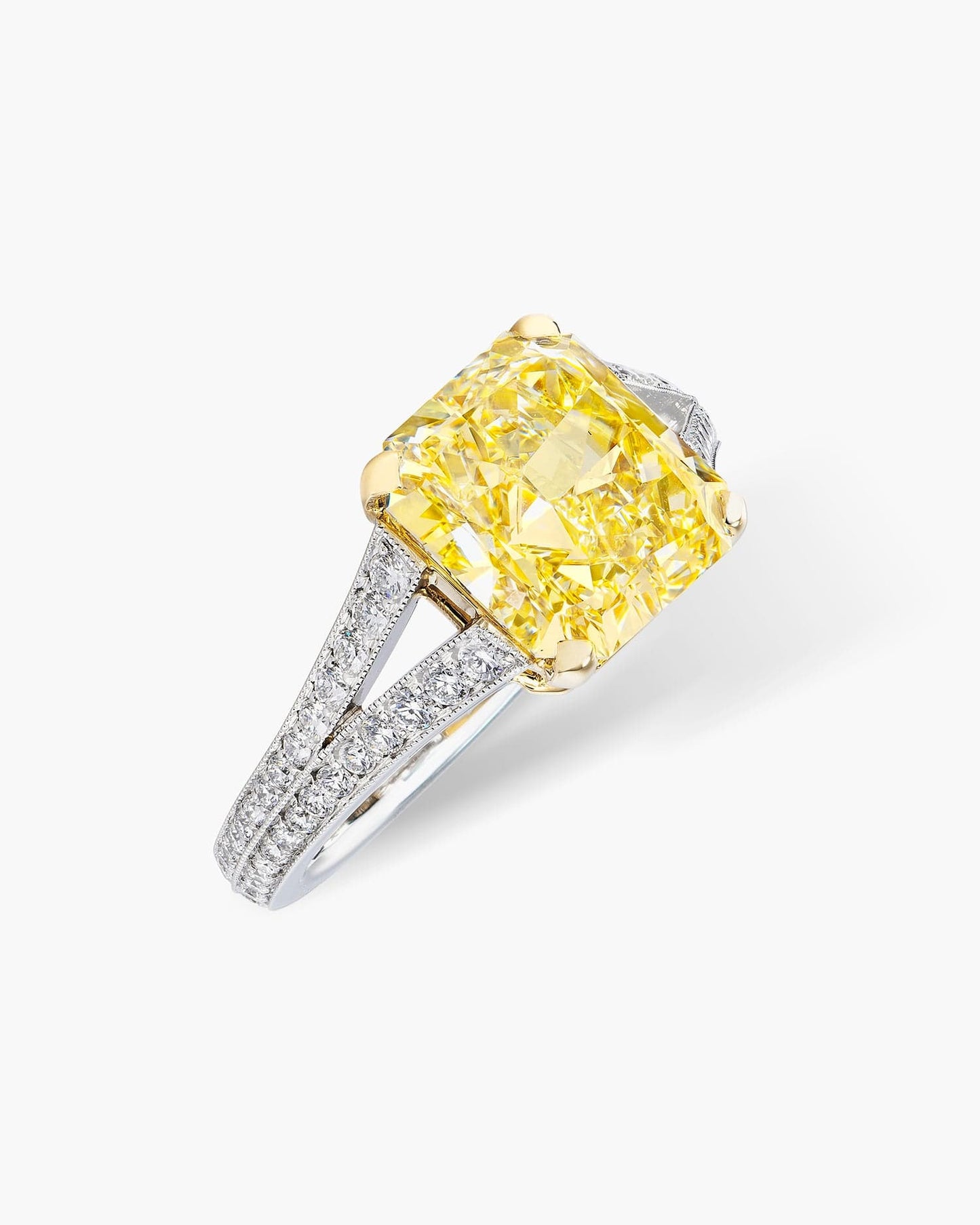 3.48 carat Radiant Cut Yellow and White Diamond Ring