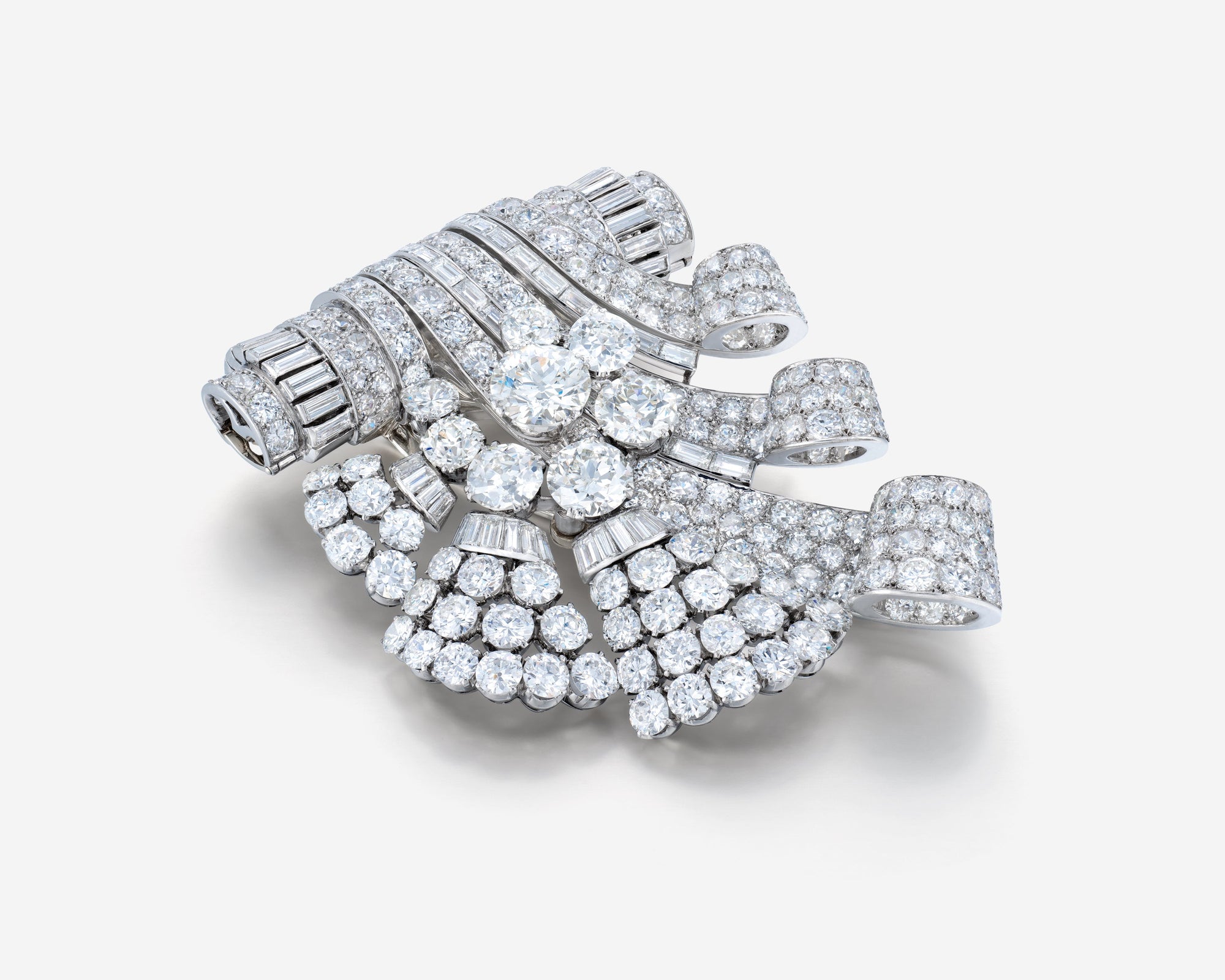 Art Deco Diamond Scroll Brooch by Lucien Feist, circa 1935