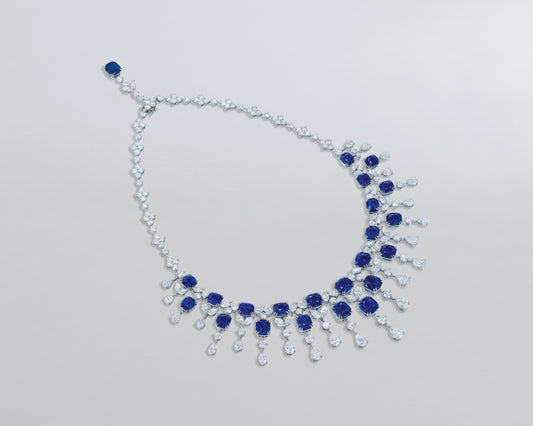 Cushion Cut Ceylon Sapphire and Diamond Necklace