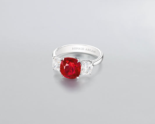 3.05 carat Cushion Cut Burmese Ruby Ring