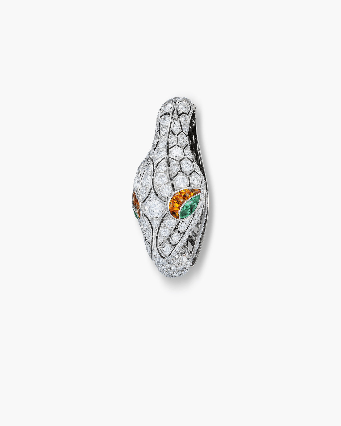 Art Deco Diamond, Emerald and Citrine Snake Head Clip