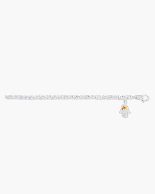 Marquise Shape Orange and White Diamond Charm Bracelet with Hamsa Charm