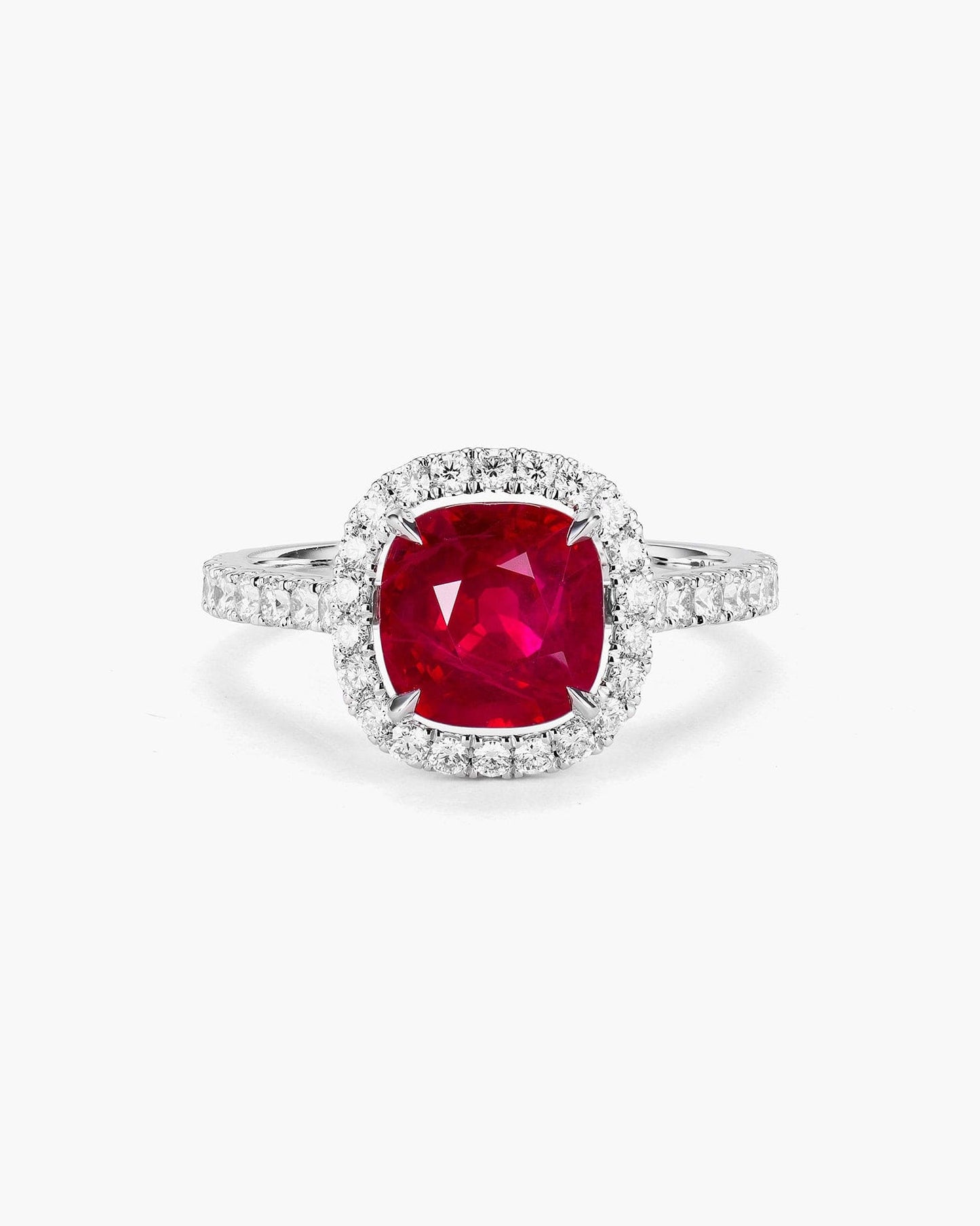 3.02 carat Cushion Cut Burmese Ruby and Diamond Ring