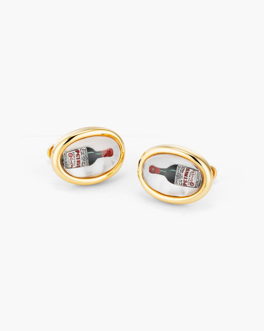 Mother of Pearl and Crystal Hand Painted Wine Cufflinks