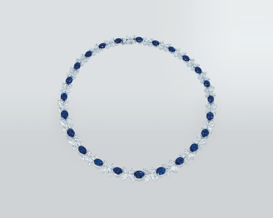 Oval Shape Sapphire and Diamond Necklace