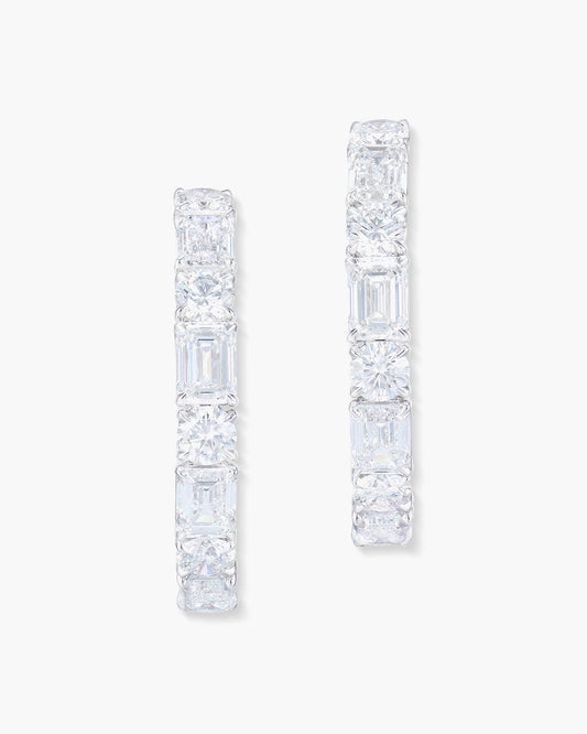 Emerald Cut and Round Brilliant Cut Diamond Hoop Earrings (0.70 carat)