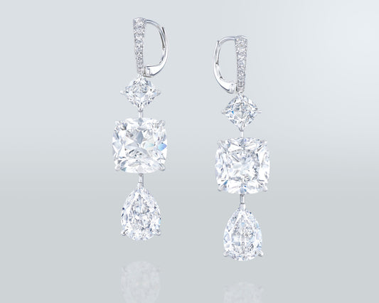 10.14 carat Antique Cushion Cut Diamond Earrings