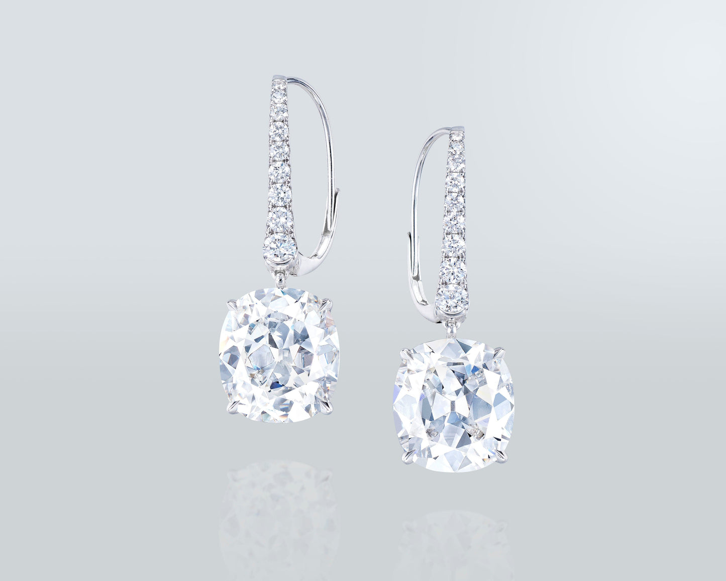 14.46 carat Antique Cushion Cut Diamond Earrings